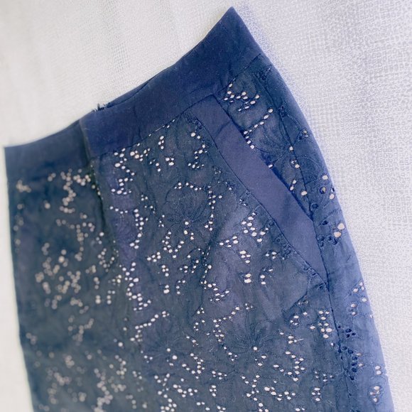 Eyelet Lace Black Pencil Skirt with Pockets EUC Midi Ann Taylor Brand - Picture 4 of 13